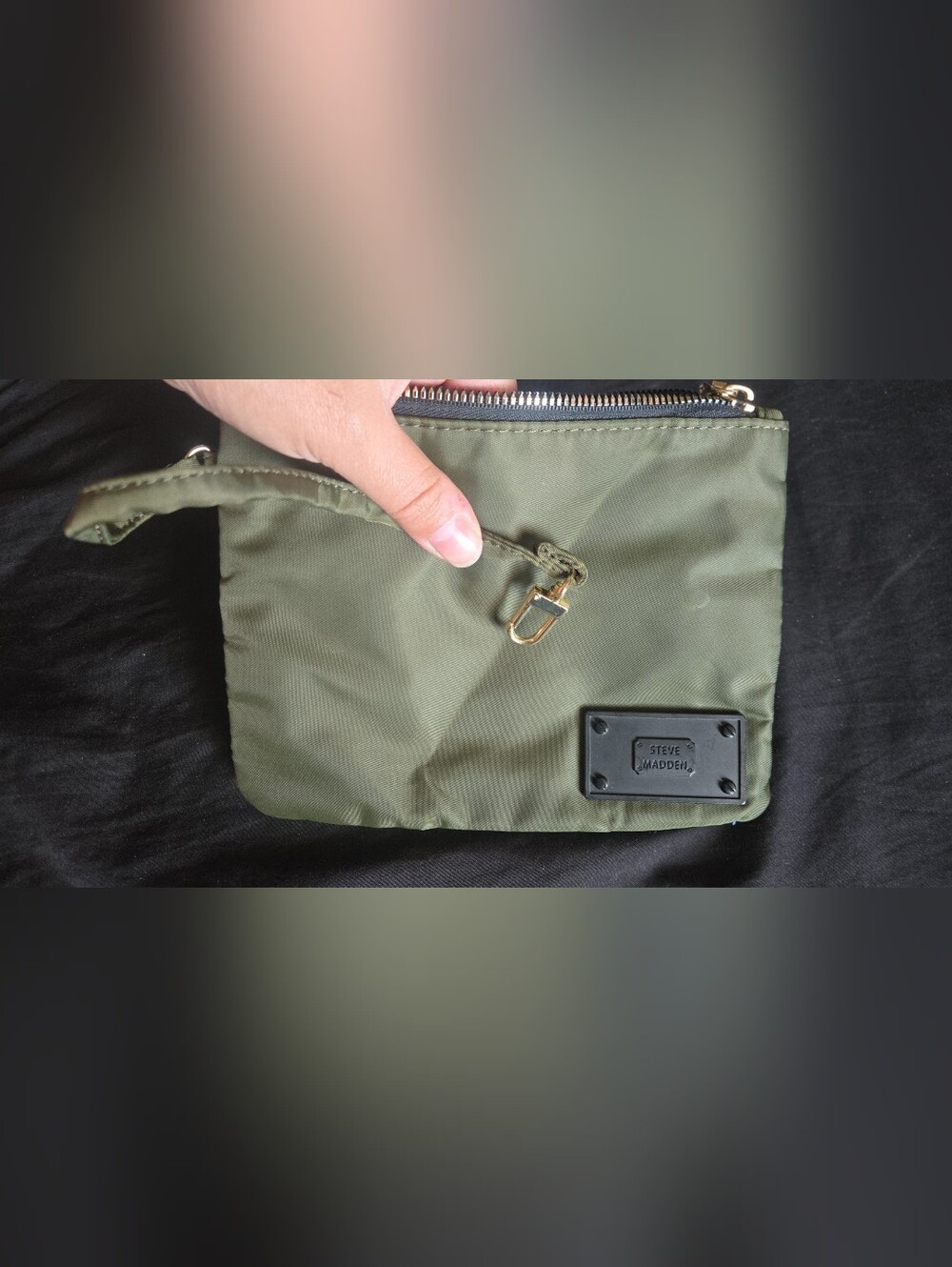 Steve Madden Olive Green Wristlet/Clutch/ Make Up/ Travel Pouch w/ Gold Hardware